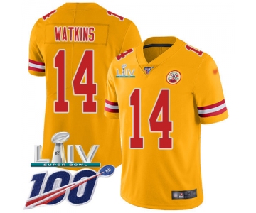 Nike Chiefs #14 Sammy Watkins Gold Super Bowl LIV 2020 Youth Stitched NFL Limited Inverted Legend 100th Season Jersey