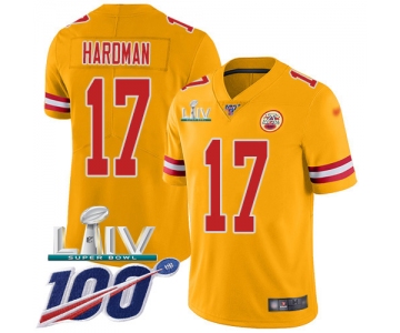 Nike Chiefs #17 Mecole Hardman Gold Super Bowl LIV 2020 Youth Stitched NFL Limited Inverted Legend 100th Season Jersey