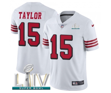 Nike 49ers #15 Trent Taylor White Super Bowl LIV 2020 Rush Youth Stitched NFL Vapor Untouchable Limited Jersey