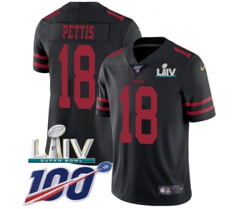 Nike 49ers #18 Dante Pettis Black Super Bowl LIV 2020 Alternate Youth Stitched NFL 100th Season Vapor Limited Jersey