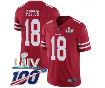 Nike 49ers #18 Dante Pettis Red Super Bowl LIV 2020 Team Color Youth Stitched NFL 100th Season Vapor Limited Jersey