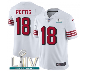 Nike 49ers #18 Dante Pettis White Super Bowl LIV 2020 Rush Youth Stitched NFL Vapor Untouchable Limited Jersey