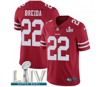 Nike 49ers #22 Matt Breida Red Super Bowl LIV 2020 Team Color Youth Stitched NFL Vapor Untouchable Limited Jersey