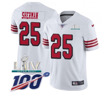 Nike 49ers #25 Richard Sherman White Super Bowl LIV 2020 Rush Youth Stitched NFL Limited 100th Season Jersey