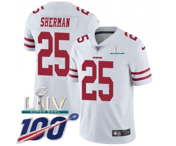 Nike 49ers #25 Richard Sherman White Super Bowl LIV 2020 Youth Stitched NFL 100th Season Vapor Limited Jersey