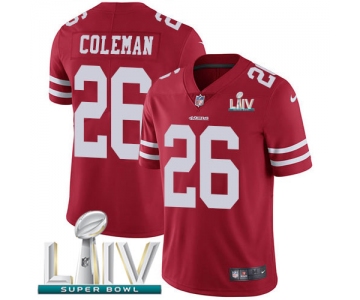 Nike 49ers #26 Tevin Coleman Red Super Bowl LIV 2020 Team Color Youth Stitched NFL Vapor Untouchable Limited Jersey