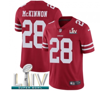 Nike 49ers #28 Jerick McKinnon Red Super Bowl LIV 2020 Team Color Youth Stitched NFL Vapor Untouchable Limited Jersey