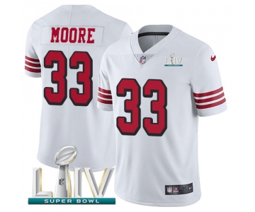 Nike 49ers #33 Tarvarius Moore White Super Bowl LIV 2020 Rush Youth Stitched NFL Vapor Untouchable Limited Jersey