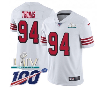 Nike 49ers #94 Solomon Thomas White Super Bowl LIV 2020 Rush Youth Stitched NFL Limited 100th Season Jersey