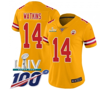 Nike Chiefs #14 Sammy Watkins Gold Super Bowl LIV 2020 Women's Stitched NFL Limited Inverted Legend 100th Season Jersey
