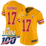 Nike Chiefs #17 Mecole Hardman Gold Super Bowl LIV 2020 Women's Stitched NFL Limited Inverted Legend 100th Season Jersey