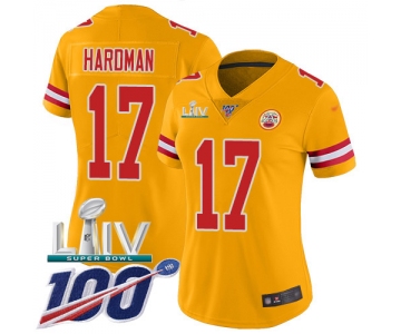 Nike Chiefs #17 Mecole Hardman Gold Super Bowl LIV 2020 Women's Stitched NFL Limited Inverted Legend 100th Season Jersey
