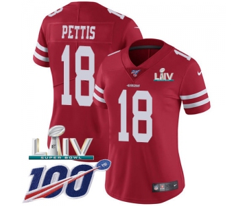 Nike 49ers #18 Dante Pettis Red Super Bowl LIV 2020 Team Color Women's Stitched NFL 100th Season Vapor Limited Jersey