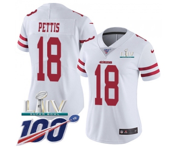 Nike 49ers #18 Dante Pettis White Super Bowl LIV 2020 Women's Stitched NFL 100th Season Vapor Limited Jersey