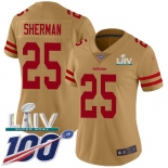 Nike 49ers #25 Richard Sherman Gold Super Bowl LIV 2020 Women's Stitched NFL Limited Inverted Legend 100th Season Jersey
