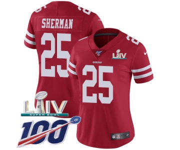 Nike 49ers #25 Richard Sherman Red Super Bowl LIV 2020 Team Color Women's Stitched NFL 100th Season Vapor Limited Jersey