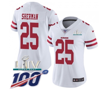 Nike 49ers #25 Richard Sherman White Super Bowl LIV 2020 Women's Stitched NFL 100th Season Vapor Limited Jersey