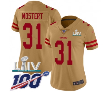 Nike 49ers #31 Raheem Mostert Gold Super Bowl LIV 2020 Women's Stitched NFL Limited Inverted Legend 100th Season Jersey