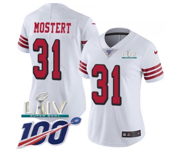 Nike 49ers #31 Raheem Mostert White Super Bowl LIV 2020 Women's Stitched NFL Limited Rush 100th Season Jersey