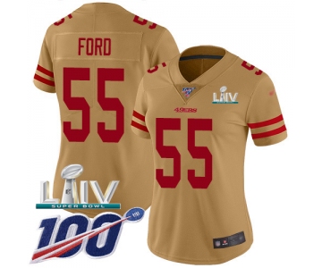 Nike 49ers #55 Dee Ford Gold Super Bowl LIV 2020 Women's Stitched NFL Limited Inverted Legend 100th Season Jersey