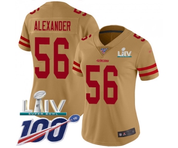 Nike 49ers #56 Kwon Alexander Gold Super Bowl LIV 2020 Women's Stitched NFL Limited Inverted Legend 100th Season Jersey