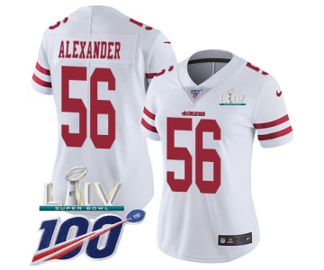 Nike 49ers #56 Kwon Alexander White Super Bowl LIV 2020 Women's Stitched NFL 100th Season Vapor Limited Jersey