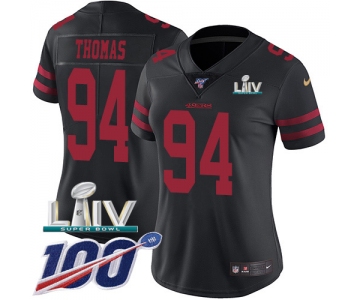 Nike 49ers #94 Solomon Thomas Black Super Bowl LIV 2020 Alternate Women's Stitched NFL 100th Season Vapor Limited Jersey