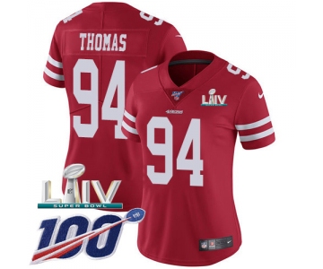 Nike 49ers #94 Solomon Thomas Red Super Bowl LIV 2020 Team Color Women's Stitched NFL 100th Season Vapor Limited Jersey