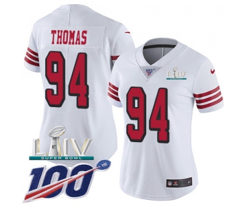 Nike 49ers #94 Solomon Thomas White Super Bowl LIV 2020 Rush Women's Stitched NFL Limited 100th Season Jersey