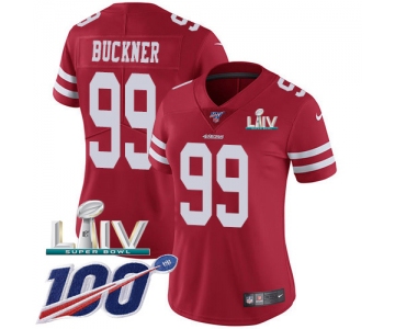 Nike 49ers #99 DeForest Buckner Red Super Bowl LIV 2020 Team Color Women's Stitched NFL 100th Season Vapor Limited Jersey