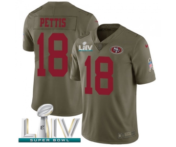 Nike 49ers #18 Dante Pettis Olive Super Bowl LIV 2020 Men's Stitched NFL Limited 2017 Salute To Service Jersey