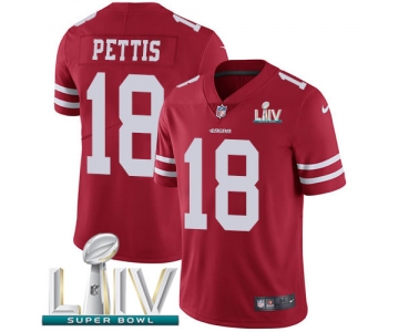 Nike 49ers #18 Dante Pettis Red Super Bowl LIV 2020 Team Color Men's Stitched NFL Vapor Untouchable Limited Jersey