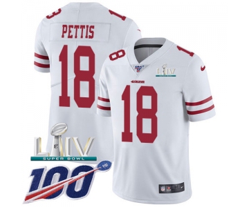 Nike 49ers #18 Dante Pettis White Super Bowl LIV 2020 Men's Stitched NFL 100th Season Vapor Limited Jersey