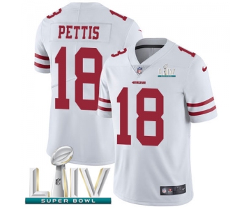 Nike 49ers #18 Dante Pettis White Super Bowl LIV 2020 Men's Stitched NFL Vapor Untouchable Limited Jersey