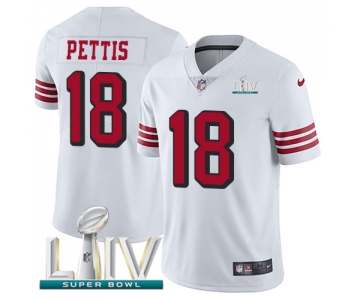 Nike 49ers #18 Dante Pettis White Super Bowl LIV 2020 Rush Men's Stitched NFL Vapor Untouchable Limited Jersey