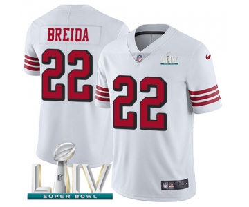 Nike 49ers #22 Matt Breida White Super Bowl LIV 2020 Rush Men's Stitched NFL Vapor Untouchable Limited Jersey