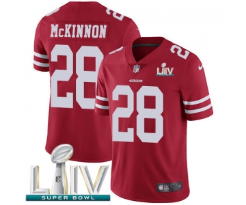 Nike 49ers #28 Jerick McKinnon Red Super Bowl LIV 2020 Team Color Men's Stitched NFL Vapor Untouchable Limited Jersey