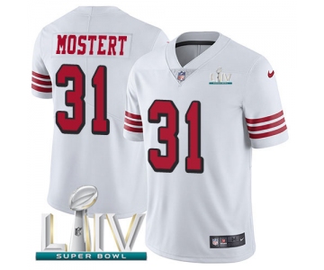 Nike 49ers #31 Raheem Mostert White Super Bowl LIV 2020 Men's Stitched NFL Limited Rush Jersey