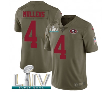 Nike 49ers #4 Nick Mullens Olive Super Bowl LIV 2020 Men's Stitched NFL Limited 2017 Salute To Service Jersey