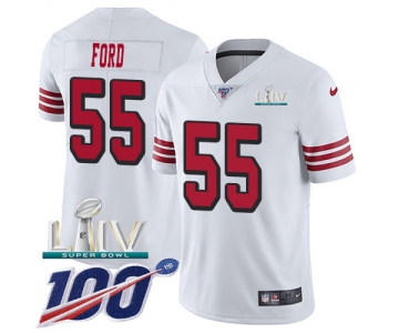 Nike 49ers #55 Dee Ford White Super Bowl LIV 2020 Rush Men's Stitched NFL Limited 100th Season Jersey