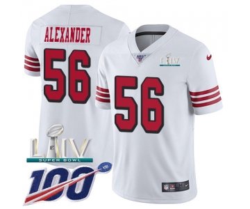 Nike 49ers #56 Kwon Alexander White Super Bowl LIV 2020 Rush Men's Stitched NFL Limited 100th Season Jersey