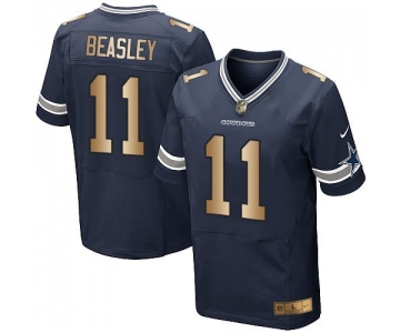Nike Cowboys #11 Cole Beasley Navy Blue Team Color Men's Stitched NFL Elite Gold Jersey