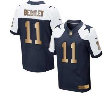 Nike Cowboys #11 Cole Beasley Navy Blue Thanksgiving Throwback Men's Stitched NFL Elite Gold Jersey
