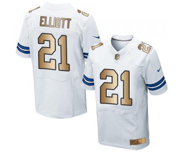 Nike Cowboys #21 Ezekiel Elliott White Men's Stitched NFL Elite Gold Jersey