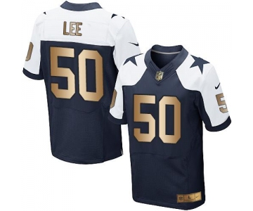 Nike Cowboys #50 Sean Lee Navy Blue Thanksgiving Throwback Men's Stitched NFL Elite Gold Jersey