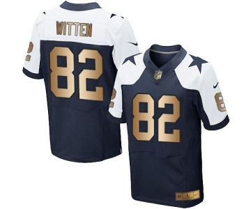 Nike Cowboys #82 Jason Witten Navy Blue Thanksgiving Throwback Men's Stitched NFL Elite Gold Jersey