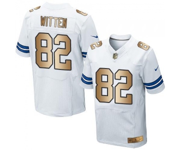 Nike Cowboys #82 Jason Witten White Men's Stitched NFL Elite Gold Jersey