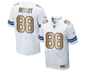 Nike Cowboys #88 Dez Bryant White Men's Stitched NFL Elite Gold Jersey