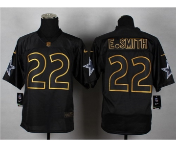Nike Dallas Cowboys #22 Emmitt Smith 2014 All Black/Gold Elite Jersey