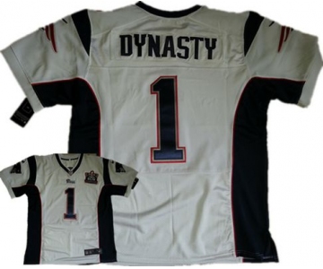 Men's New England Patriots #1 Dynasty Nike White Elite Jersey W2015 Super Bowl XLIX Championship Patch